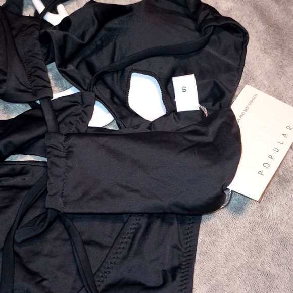 CHYRLL Popular Black One Piece ope front tie Thong Bikini - Picture 4 of 5